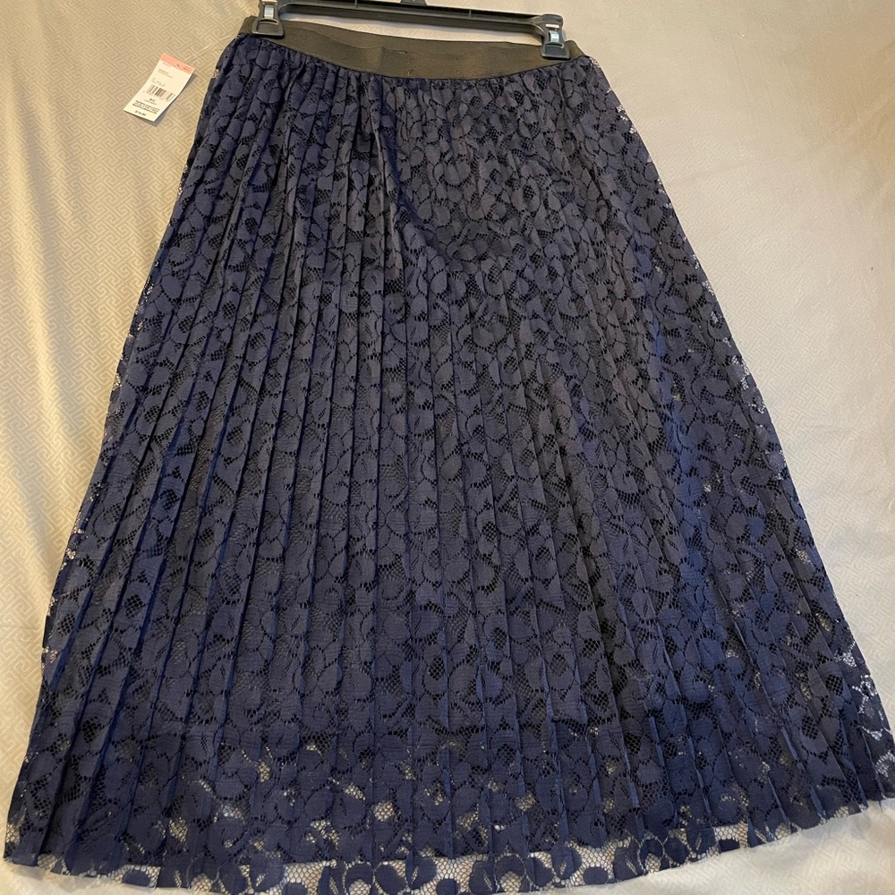 Navy blue pleated lace skirt.
